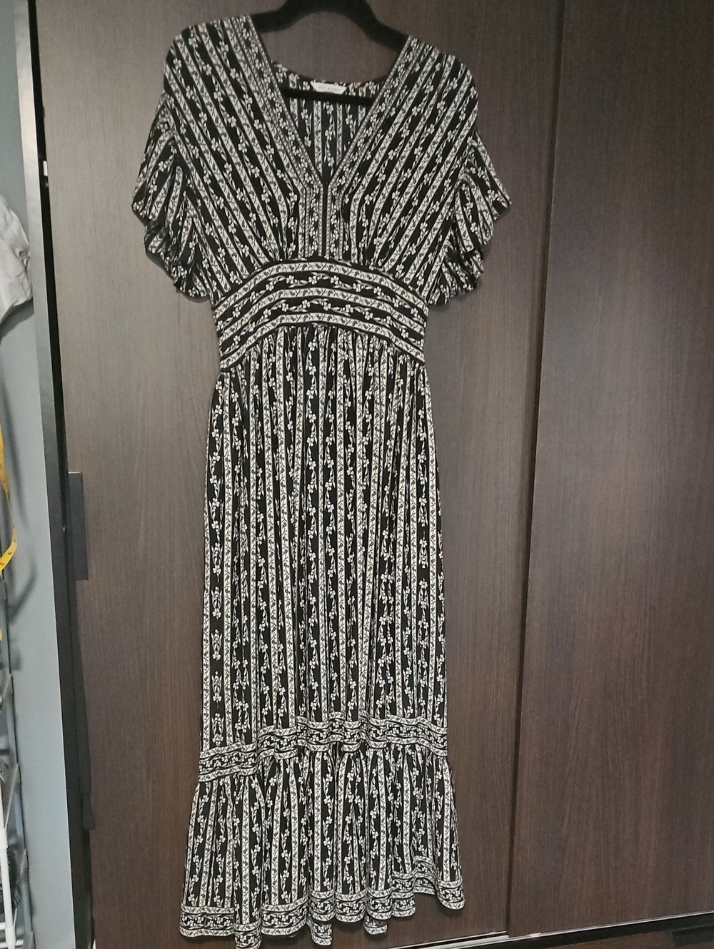 Max Studio Black and White Floral Stripe Maxi Dress